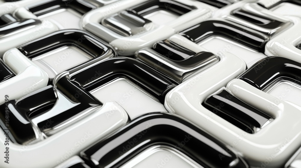 Poster Abstract Pattern of Interlocking Black and White Shapes Creating a Modern, Textured Design Perfect for Graphic Design and Artistic Projects