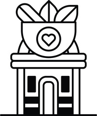 Illustration of a building and a medicine in line drawing style