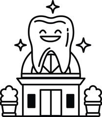 A smiling tooth is sitting on top of a building