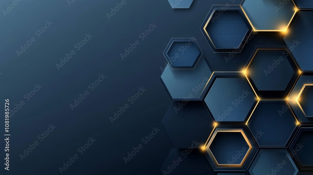 Leinwandbilder abstract hexagon background design with glowing accents, featuring a dark blue color palette and a m