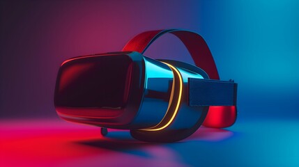 Portrait of amazed a VR headset explores the metaverse's virtual space. Gaming and futuristic entertainment concept