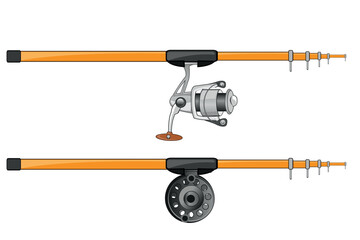 Two fishing rods with spool on white background is insulated