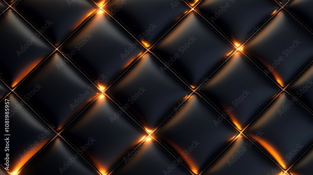 Poster luxurious black leather texture with soft padding and golden accents creating a stylish and modern b