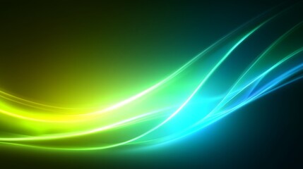 Abstract Light Waves with Gradients of Green and Blue Colors Flowing Across a Dark Background Creating a Dreamlike Atmosphere for Modern Design Projects
