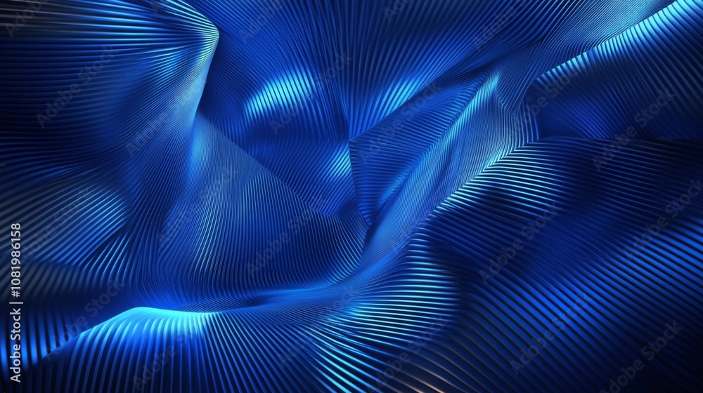 Poster Abstract Blue Wave Pattern with Flowing Textures and Light Effects, Creating a Stunning Visual of Fluid Dynamics and Modern Aesthetic in Digital Art