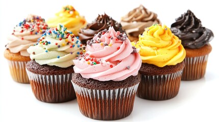 Colorful Cupcakes with Frosting and Sprinkles.