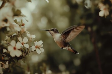 Hummingbird Feeding on Flower Nectar.