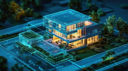 Modern architecture development with holographic plans