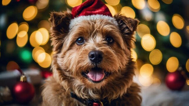 christmas portrait of a puddel dog