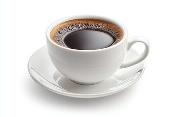 Obraz premium White Coffee Cup Filled with Black Coffee on White Background.