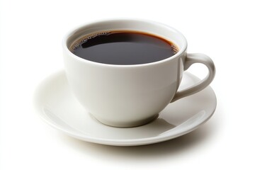  White Coffee Cup Filled with Black Coffee on White Background.