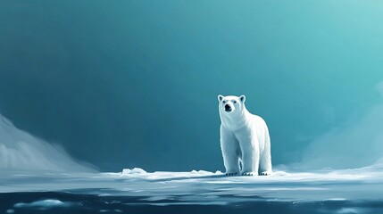 Fototapeta premium Polar Bear Walking on Ice in Arctic Landscape.