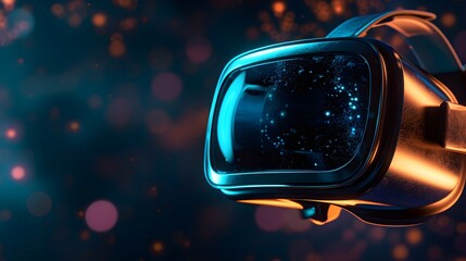 Portrait of amazed a VR headset explores the metaverse's virtual space. Gaming and futuristic entertainment concept
