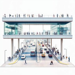 Obraz premium Cityscape with pedestrians, cars and bus.