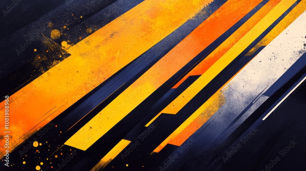 Aufkleber abstract composition featuring dynamic diagonal lines in vibrant orange, yellow and black colors, pe
