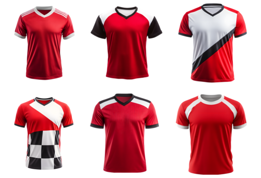 Set of sports jersey design mockup isolated on a transparent background