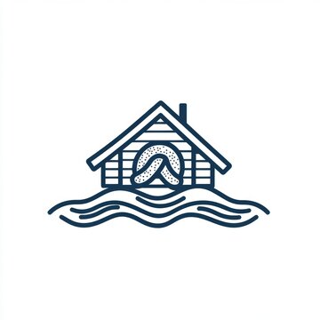 recommend clip art: A simple line art illustration of a house submerged in water.