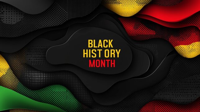 Celebratory Black History Month banner with abstract shapes and vibrant colors for commemorating African heritage
