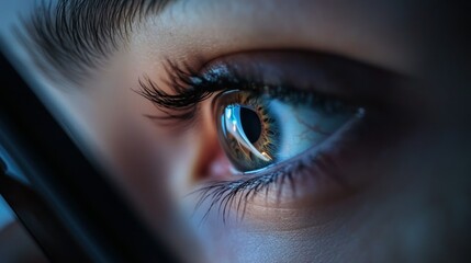 Close-up of a Human Eye Looking at a Screen