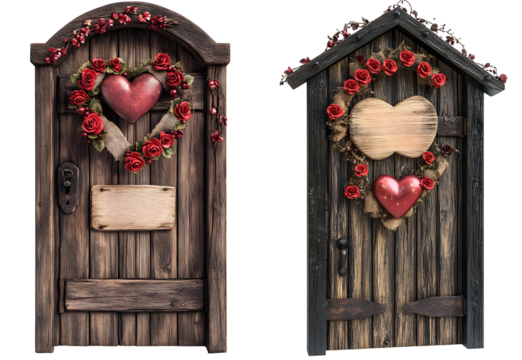 Charming Vintage Heart-Decorated Wooden Doors, transparent background