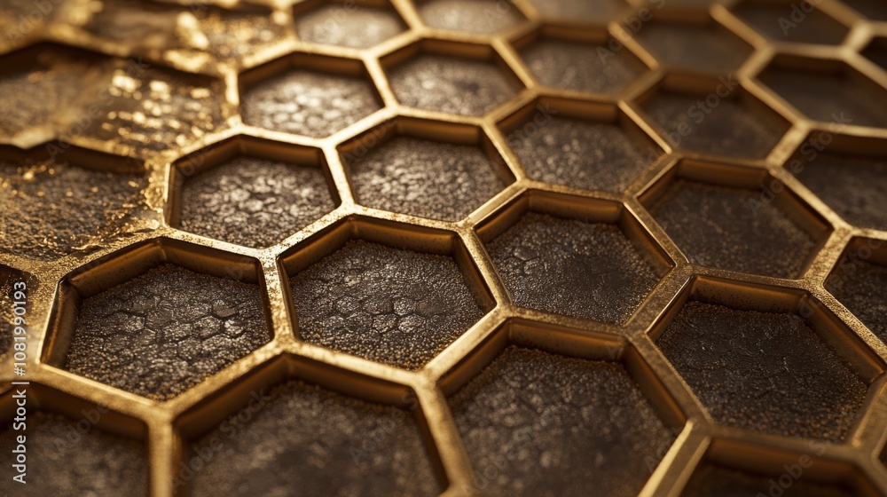 Aufkleber close-up of honeycomb texture featuring rich gold tones and intricate details highlighting natural b