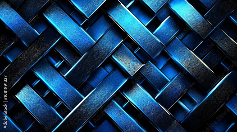 Poster Abstract Woven Texture of Blue Metallic Strips Overlapping in a Complex Pattern Ideal for Backgrounds and Designs in Digital or Graphic Art Projects