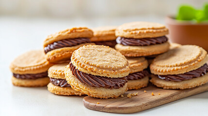Stack of biscuits with oozing chocolate filling