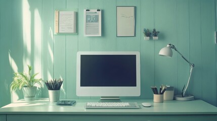 Obraz premium Cyber Monday Message with Workstation on Light Green Wooden Desk