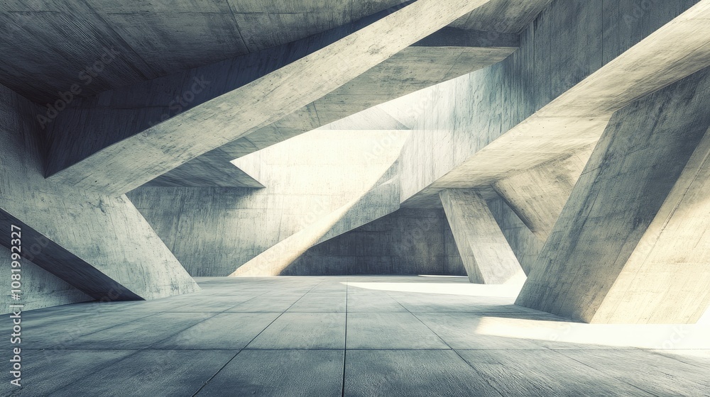 Poster 3D render of abstract futuristic architecture with empty concrete floor