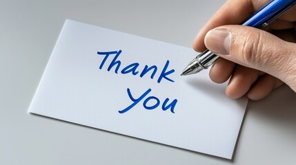 Handwritten Thank You Note on White Paper with Blue Pen