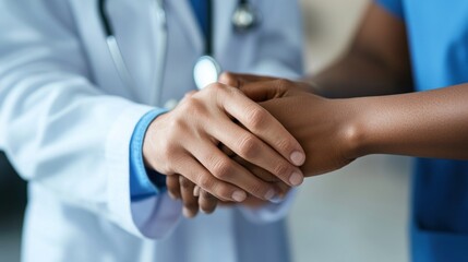 Obraz premium Doctor holding a patient's hand in a gesture of comfort and support