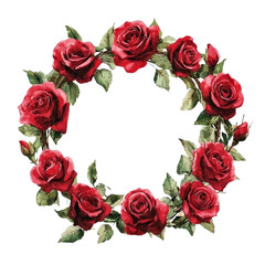 Watercolor red roses wreath clipart, on a white background