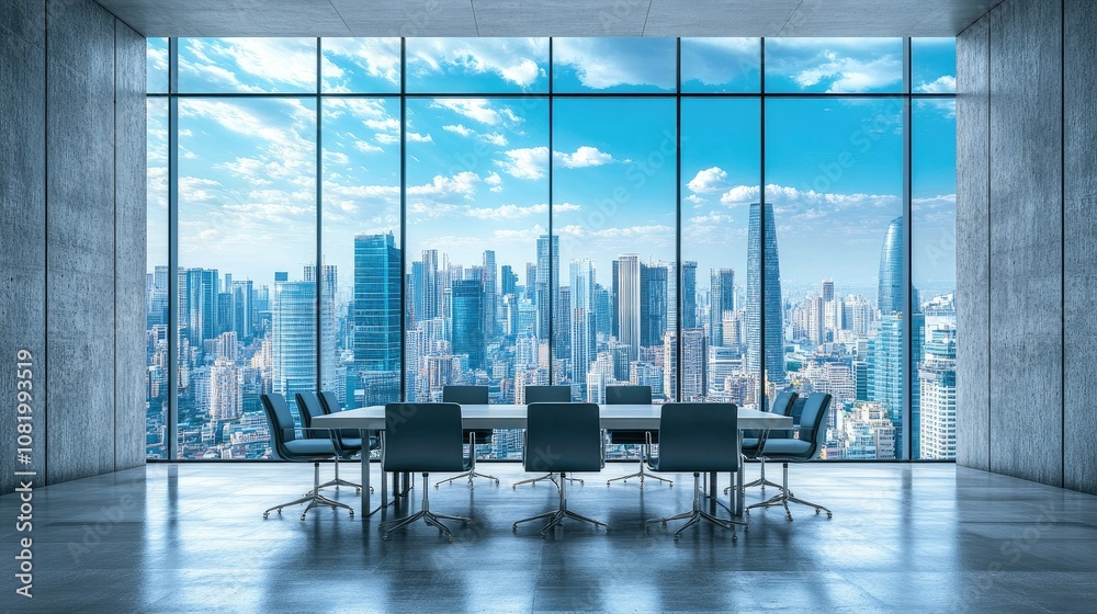 Aufkleber modern boardroom with a large window view of a cityscape
