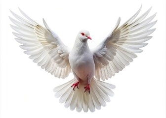 Obraz premium Serene White Dove in Flight - Captivating Drone Photography of a Dove Soaring Against a Pure White Background