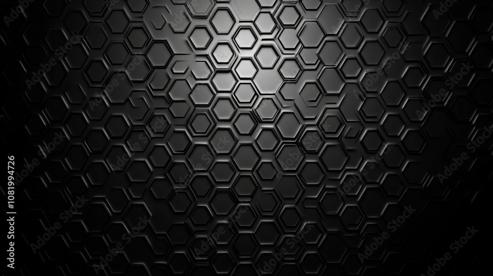 Leinwandbilder Black Hexagonal Pattern on a Smooth Surface Providing a Modern, Abstract Background with Geometric Shapes and Textures for Creative Design Use