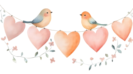 Charming Birds and Hearts Illustration for Decoration, transparent background, transparent background