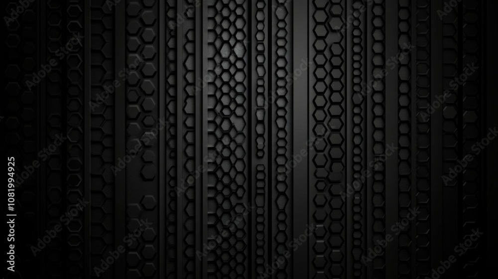 Poster Abstract Background of Textured Black Rubber with Intricate Patterns and Shapes for Modern Design and Creative Projects, Ideal for Industrial and Artistic Themes