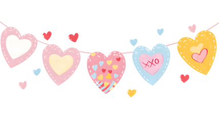 Colorful Heart Garland for Festive Decorations, transparent background