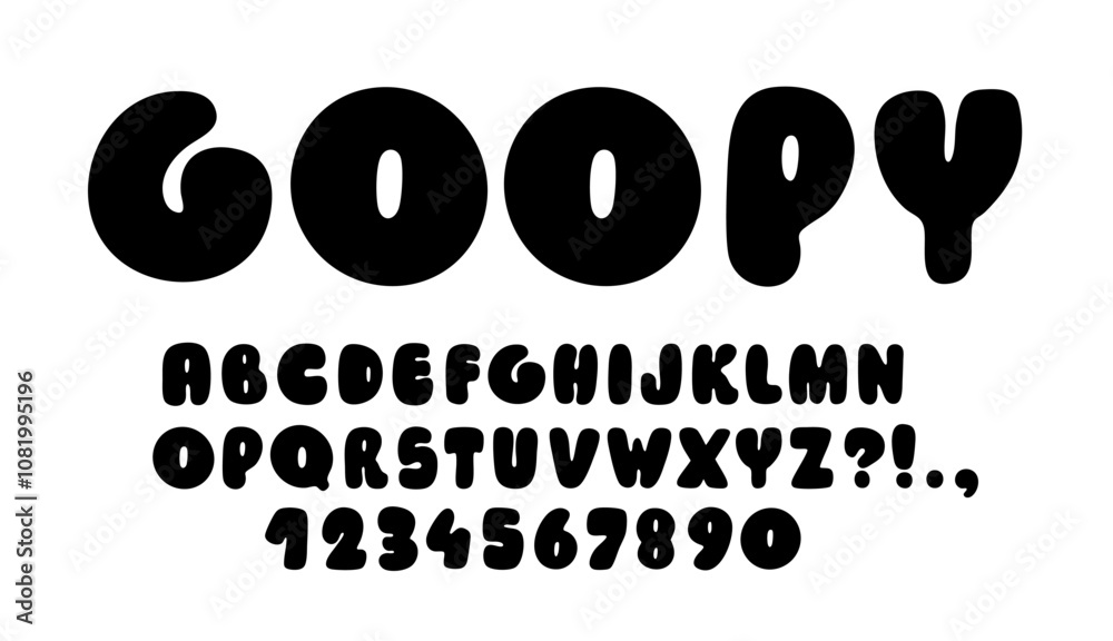 Fototapete bold bubble font. bold typescript. y2k alphabet. groovy letters and numbers. black and white hand dr