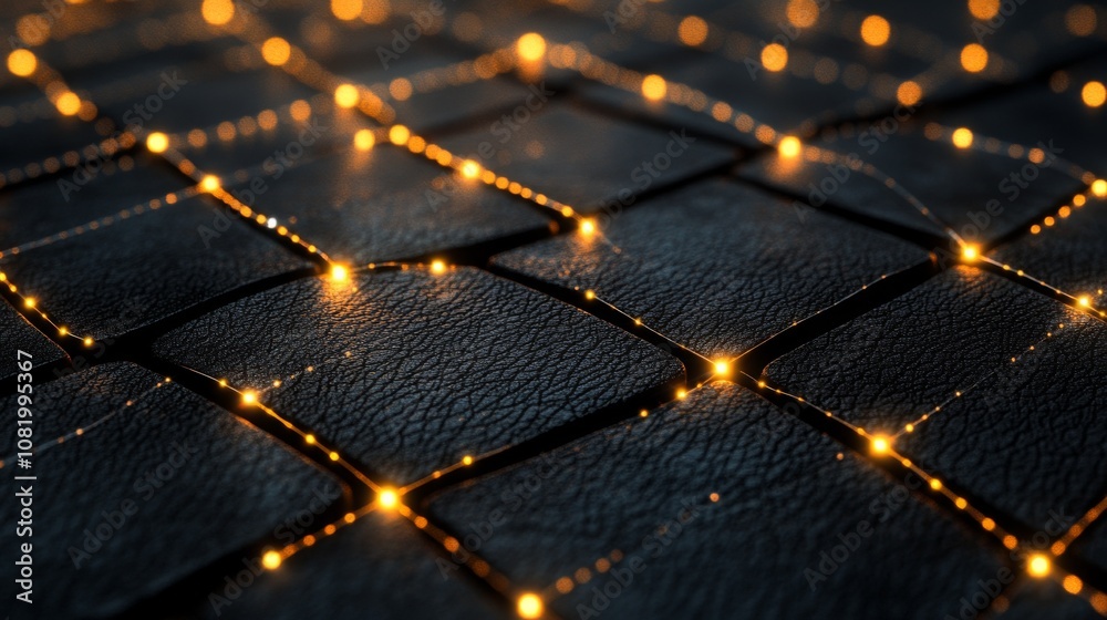 Poster Abstract Close-up of Textured Leather Surface with Glowing Lights, Creating a Captivating and Enchanting Background for Creative Projects and Designs