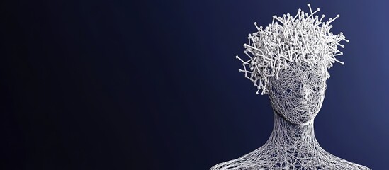 Abstract representation of a human figure with a networked head.