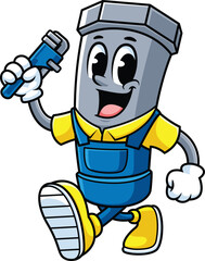cartoon character pipe looks like a plumber with the clothes and tools used