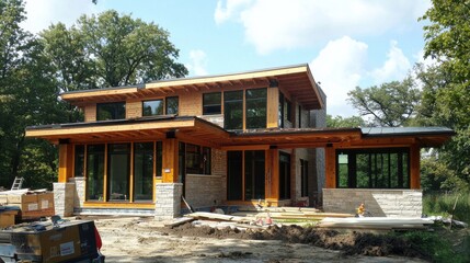 Modern Home Under Construction in Natural Surroundings