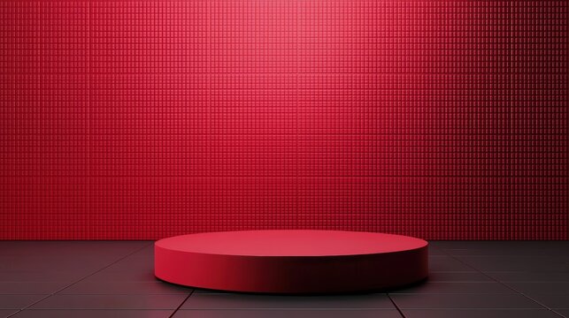 A minimalistic red platform set against a textured wall, perfect for showcasing products or artistic displays.