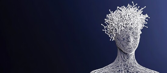 Abstract representation of a human figure with a complex structure.