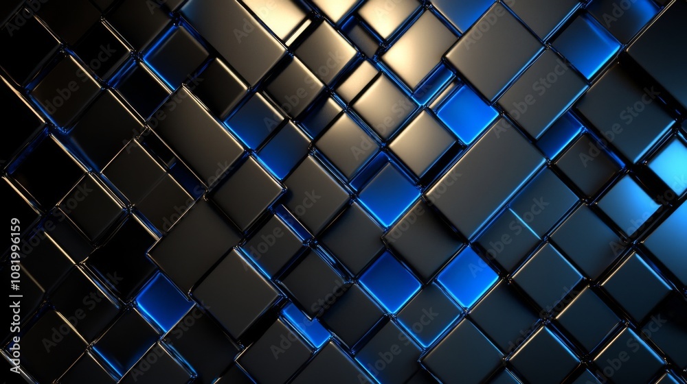 Leinwandbilder abstract geometric background with shiny cubes and modern design elements in a sleek black and blue 