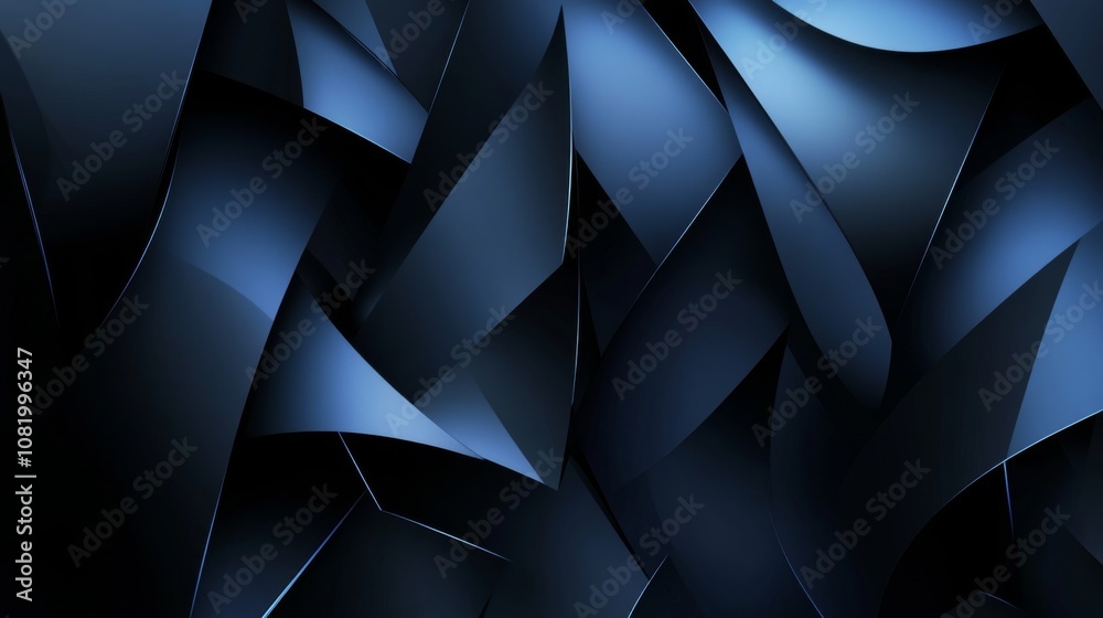Poster abstract dark blue background with dynamic curved layers and smooth textures for modern design and c