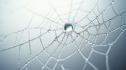 Obraz premium A close-up of morning dew on a spider web, with tiny droplets reflecting sunlight.