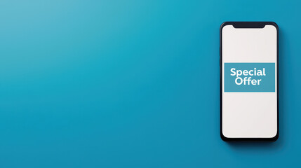 Special Offer displayed on smartphone against blue background, highlighting promotional content. Ideal for marketing and advertising purposes