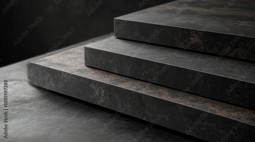 Poster Dark Textured Stone Layers with Artistic Shadows and Subtle Patterns for Modern Interior Design and Architectural Projects